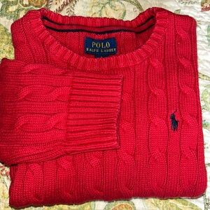 Polo Ralph Lauren Fireside Red 100% Cotton Crew Neck Cable Knit Sweater Size 5